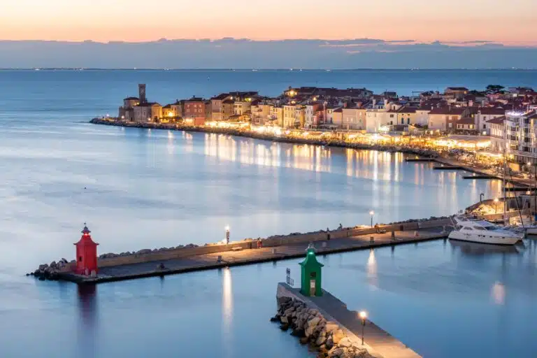 Evening view of Piran on Adriatic seashore, Slovenia