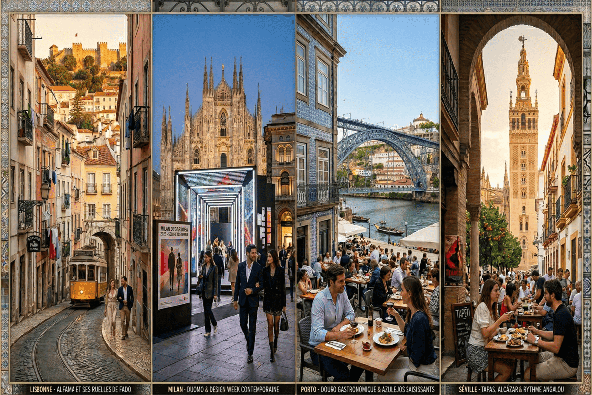 Partir en week end depuis la Suisse vers Séville en Espagne Porto ou Lisbonne au Portugal Milan, en Italie.